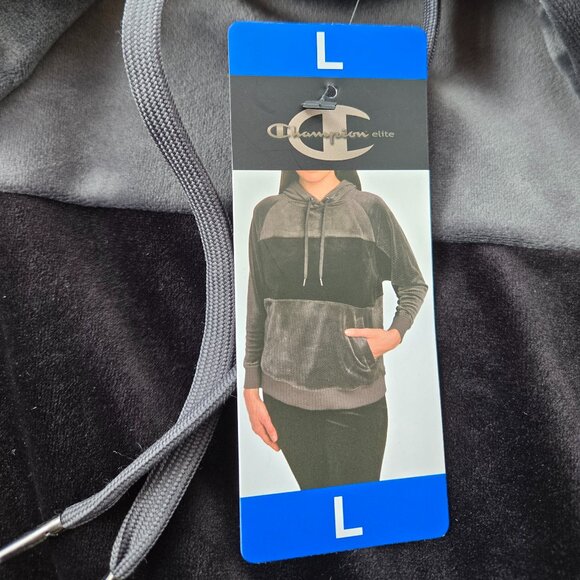 Champion Velour Hoodie NWT Grey and Black - Picture 3 of 4